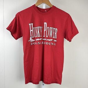 Vintage Husky Power Dogsledding Crewneck Graphic Red‎ T-Shirt Size Small